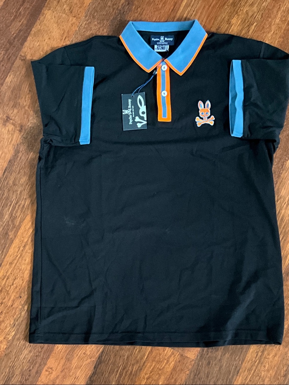 Psycho Bunny Black Polo with Blue Trim